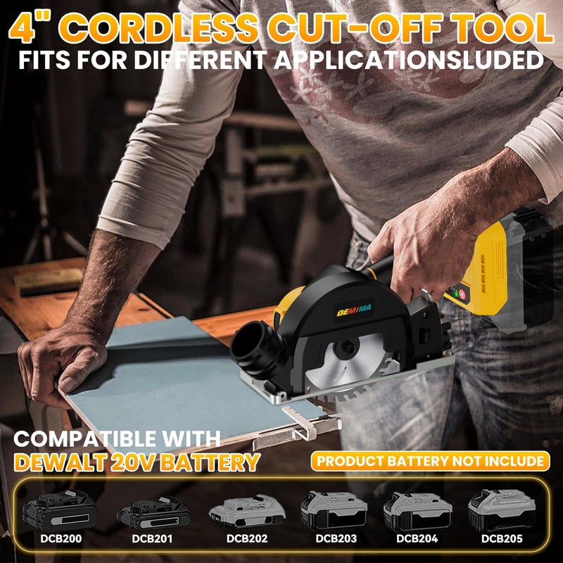 DEMIMA 4" Brushless Cordless Cut-Off Tool Compatible with Dewalt 20V MAX Battery, 500W mini Saw Up to 12000RPM with 6 Cut Off Wheel, 4" Blades & Base Plate for Metal, Wood, Tile and Plastic (No Battery) - Image 2